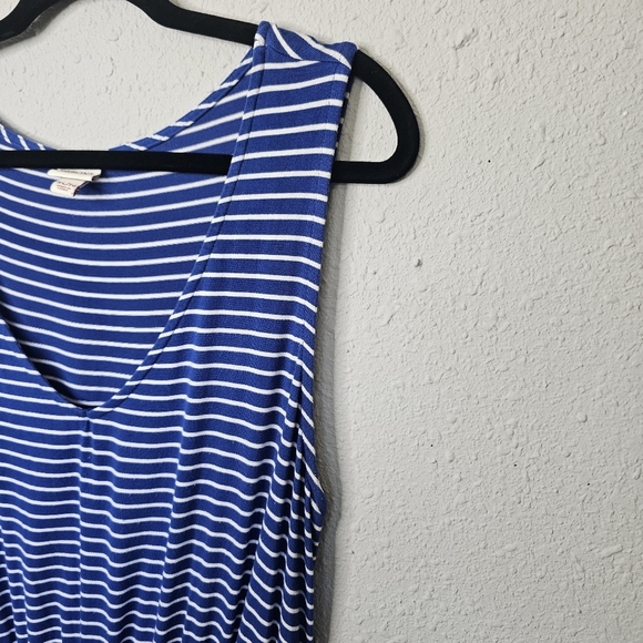 Merona Dress‎ Size XL Blue White Striped Tee Shirt Elastic Waist Midi Casual - Picture 4 of 10